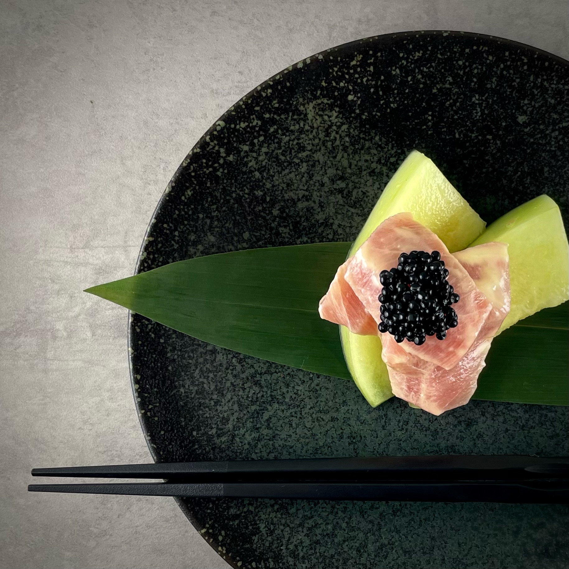 Sashimi with caviar on bamboo leaf at Rangitoto Tokyo